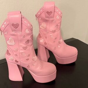 Pink Heart Embellished Women's Boots